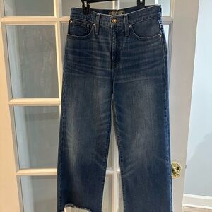 POINT SUR DENIM Women's Blue Cropped Wide Leg Raw Hem Jeans Size 26 Denim